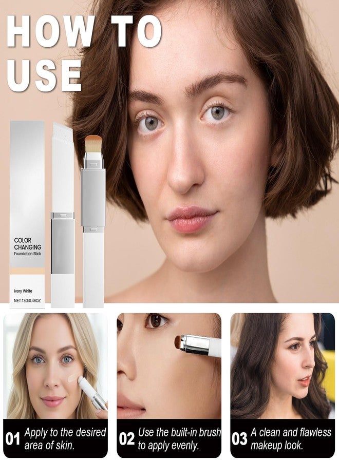 Charunee 2pcs Blanc Cover Stick, Blanc Cover Cream Stick V White, Dual-Ended Full Coverage Color-Changing Korean Foundation V Sticks with Brush, Makeup Base for Flawless Look (Ivory White & Natural Color) - Image 4